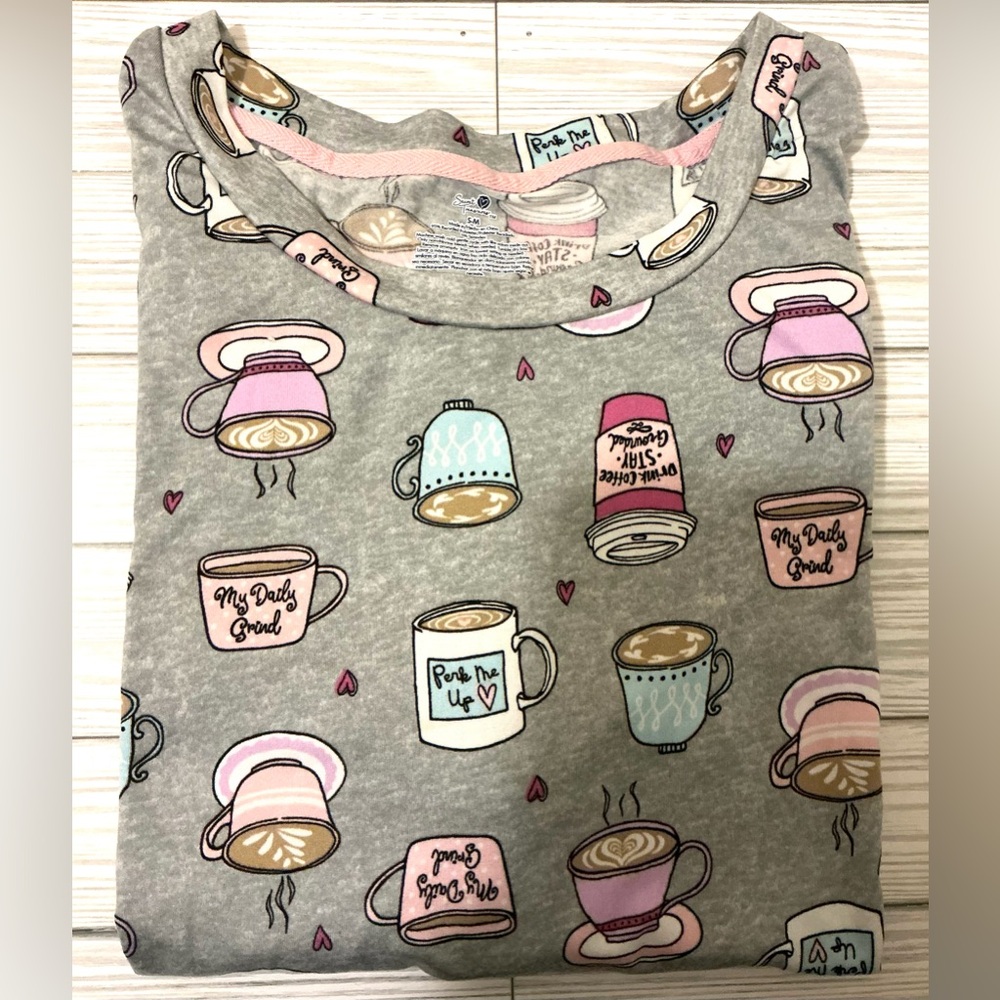 Cozy Gray Coffee Themed Night - Tee /Pajamas (Sleepwear )